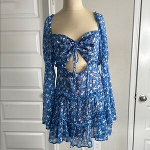 Majorelle Blue Floral Cutout Dress